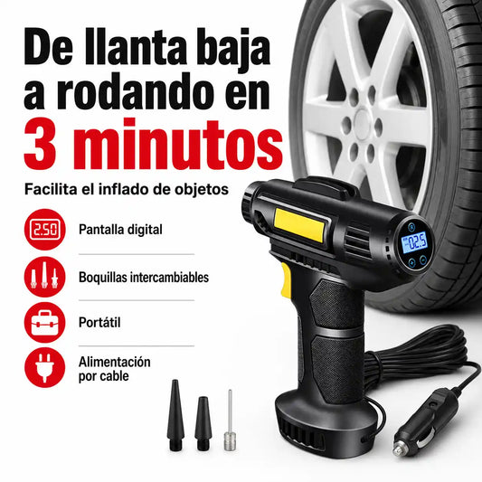 Inflador Portátil con Luz LED — Llanta Lista en 3 Minutos