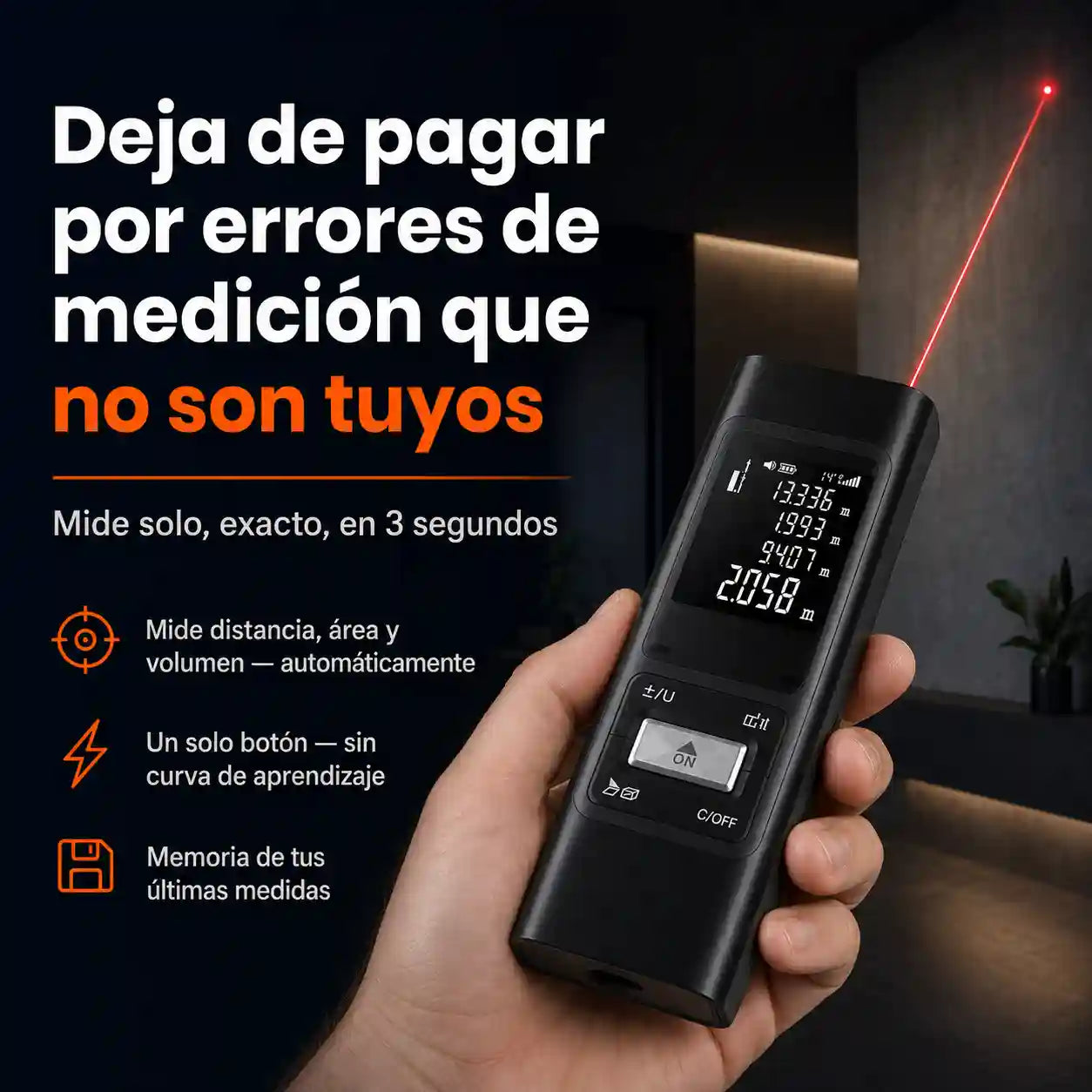 Medidor Láser Punto Exacto — Mide solo en 3 Segundos
