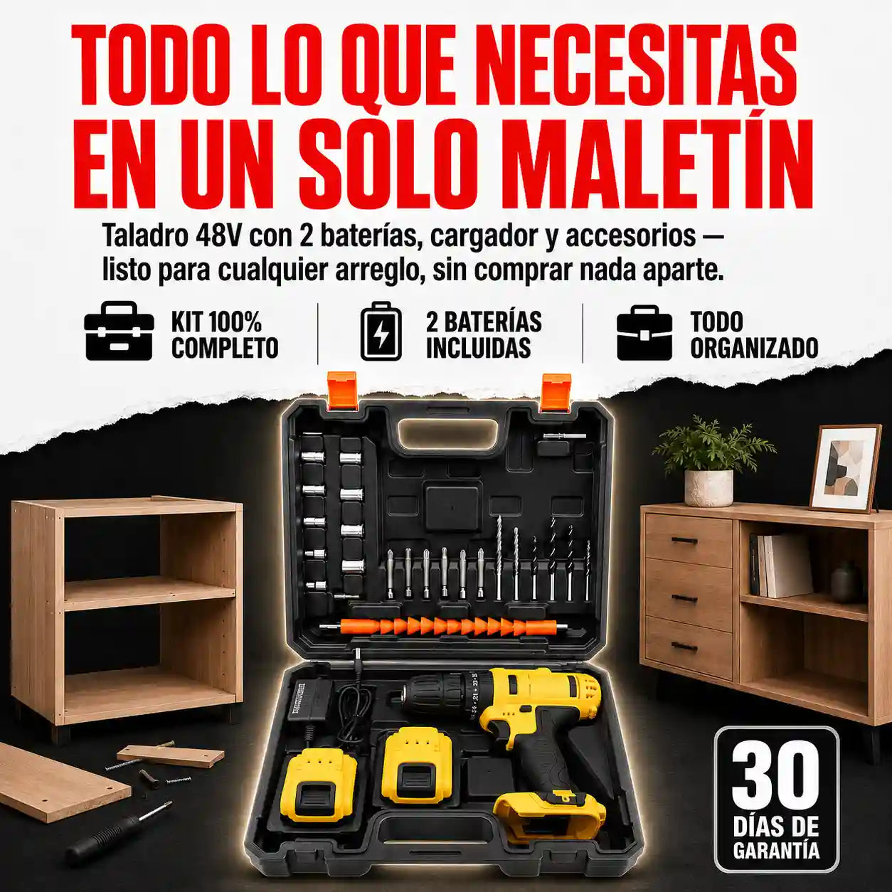Taladro 48V Kit Total — Todo lo que Necesitas, en un Solo Maletín
